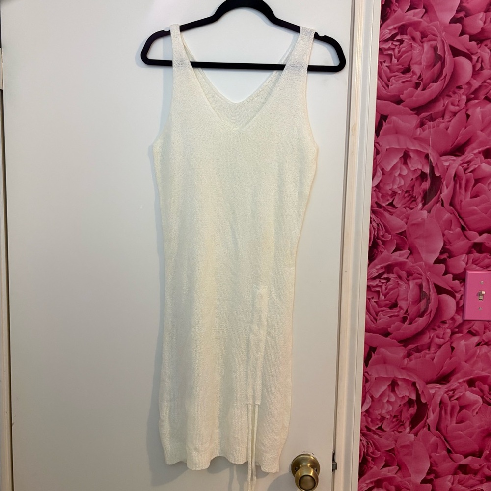 White Sleeveless swimsuit cover up w/ side ruching detail